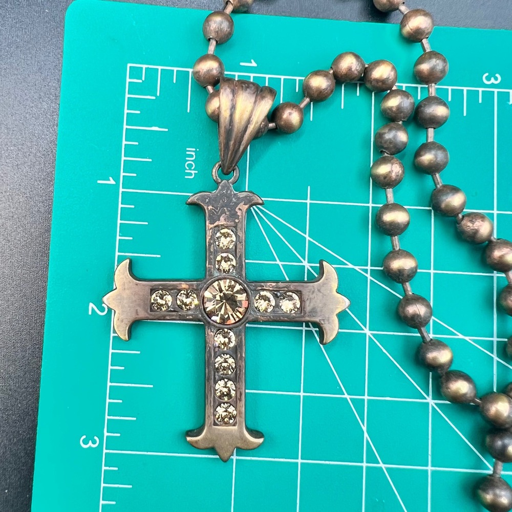 Gothic‎ Cross Necklace OS Brass Champagne Excellent - Picture 6 of 6